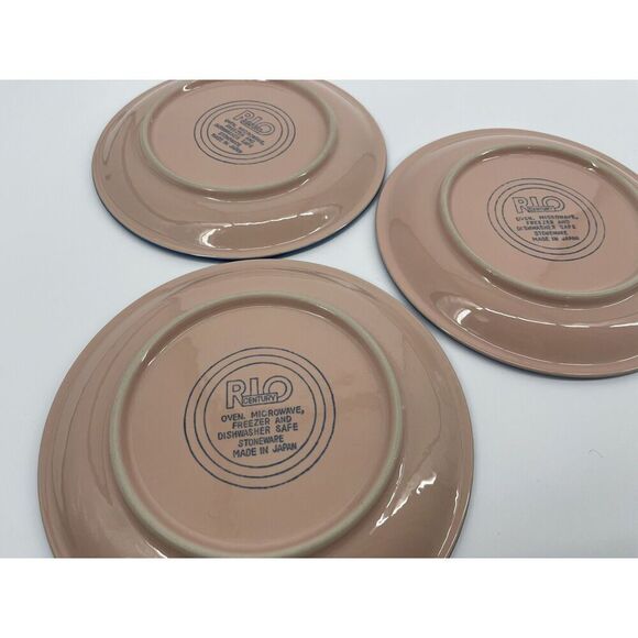 Set Of 3 Rio Century Stoneware Salad Side Plates Japan Pink Blue Vintage 7.5” - Picture 4 of 6